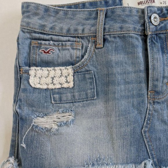 Hollister Skirt Women Size 26 Denim Mini Distressed Daisy Flower Lace Small - Picture 4 of 7